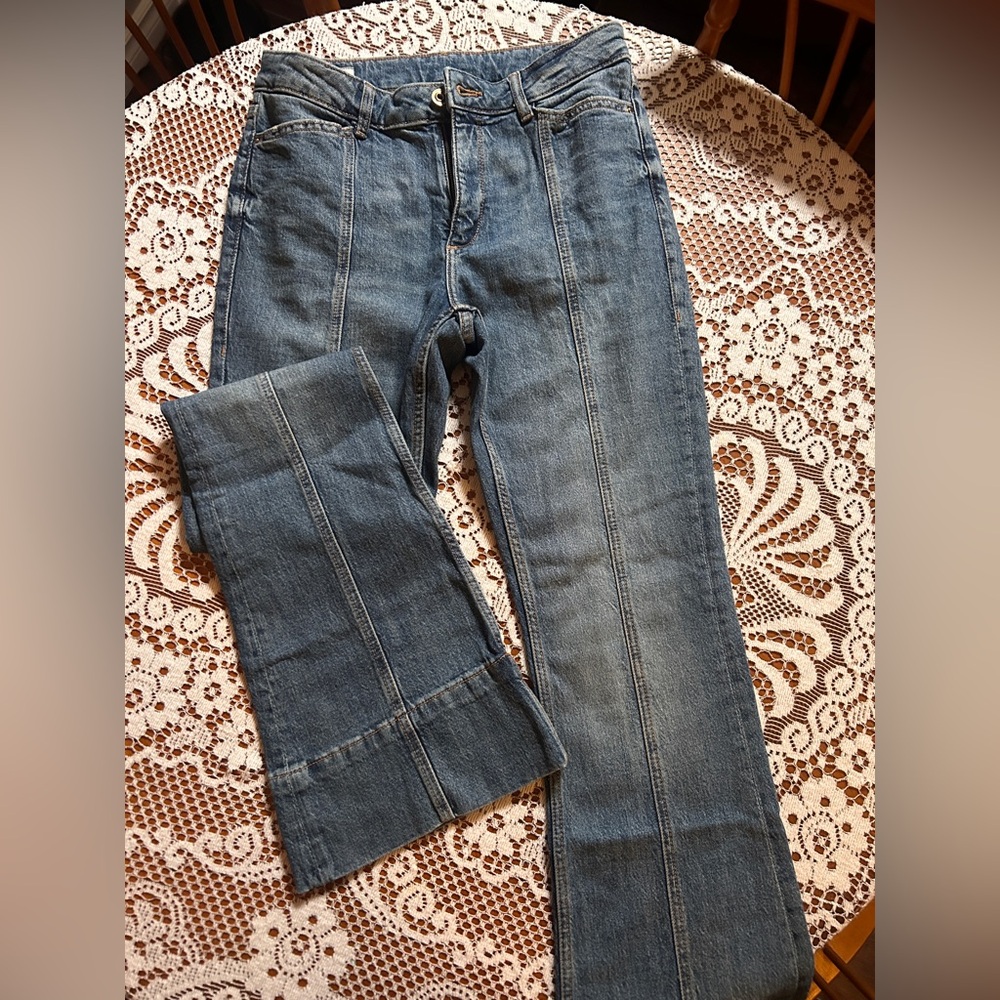 Zara Women's Blue Flared Wide-Leg Jeans Y2K Style